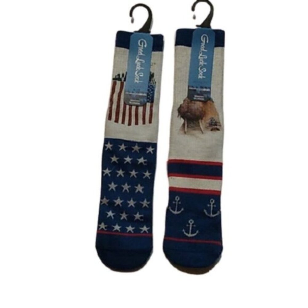 Good Luck Socks Americana Navy Theme 2 Pair Adult Size 8-13